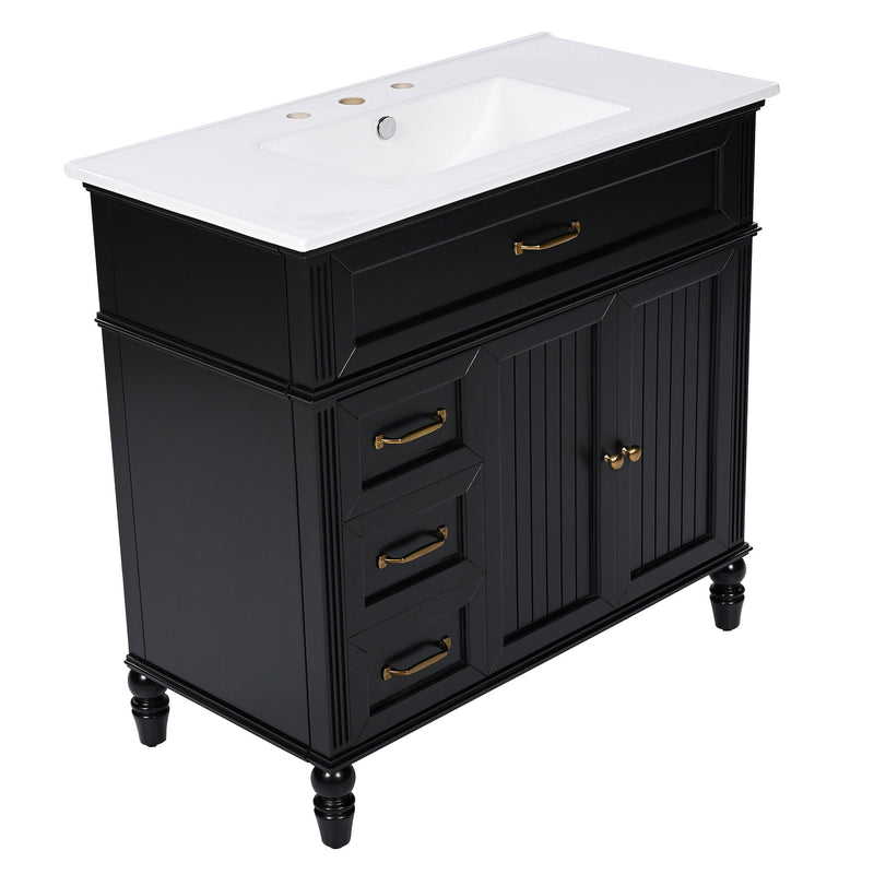 Bathroom Vanity With Sink, 2 Doors 2 Drawers - Black