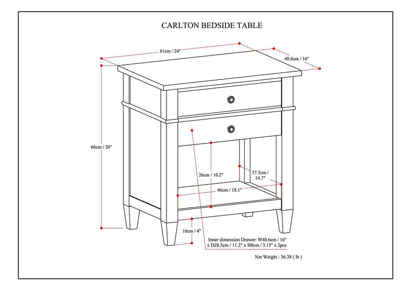 Carlton - Bedside Table - Gray