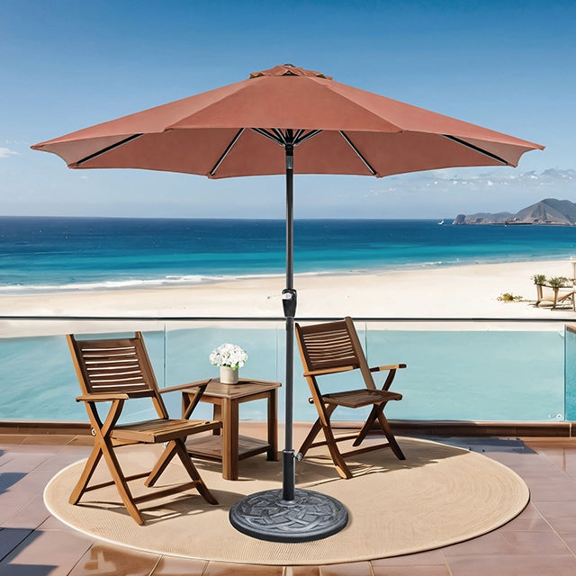 Soli-9' Outdoor Umbrella w/ Auto Tilt + 21" Round Base