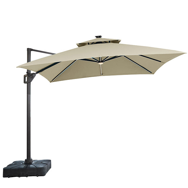 Aurora-10 Ft Square Umbrella w/ Double Top w/ LED Light + 37" Large Base