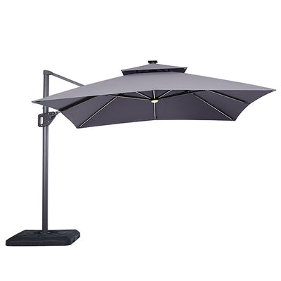Aurora-10 Ft Square Umbrella w/ Double Top w/ LED Light + 37" Large Base