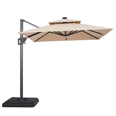Xico-8 Ft Square Umbrella w/ Double Top w/ LED Light + 37" Large Base