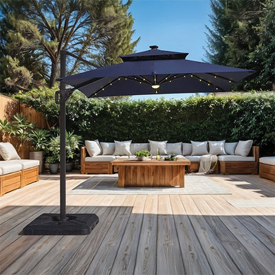 Xico-8 Ft Square Umbrella w/ Double Top w/ LED Light + 37" Large Base