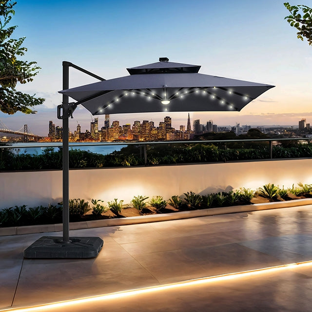 Xico-8 Ft Square Umbrella w/ Double Top w/ LED Light + 37" Large Base