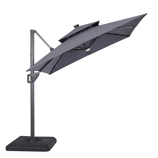 Xico-8 Ft Square Umbrella w/ Double Top w/ LED Light + 37" Large Base