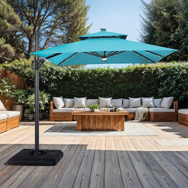 Xico-8 Ft Square Umbrella w/ Double Top w/ LED Light + 37" Large Base