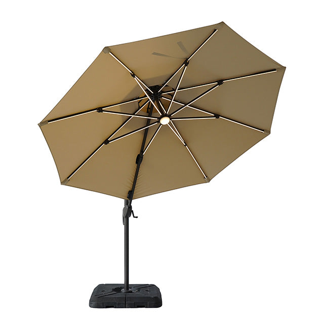 Fera-10 Ft Round Umbrella w/ LED Bulb + 37" Large Base