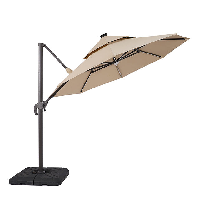 Fera-10 Ft Round Umbrella w/ LED Bulb + 37" Large Base