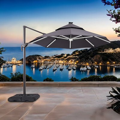 Fera-10 Ft Round Umbrella w/ LED Bulb + 37" Large Base