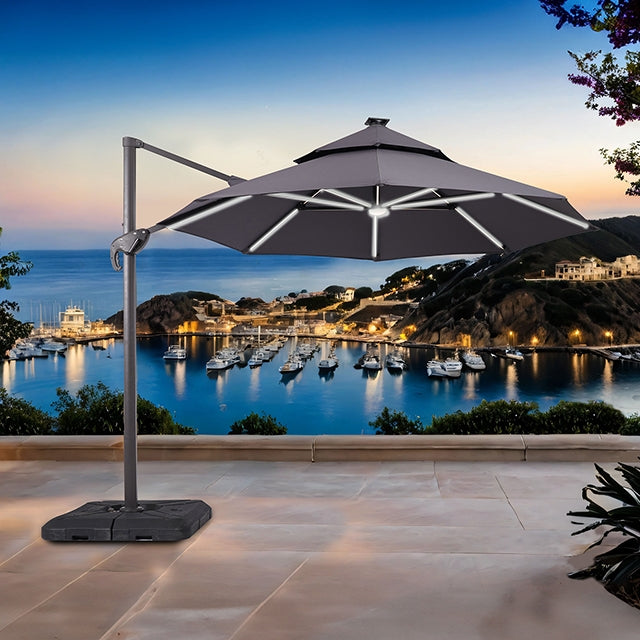 Fera-10 Ft Round Umbrella w/ LED Bulb + 37" Large Base