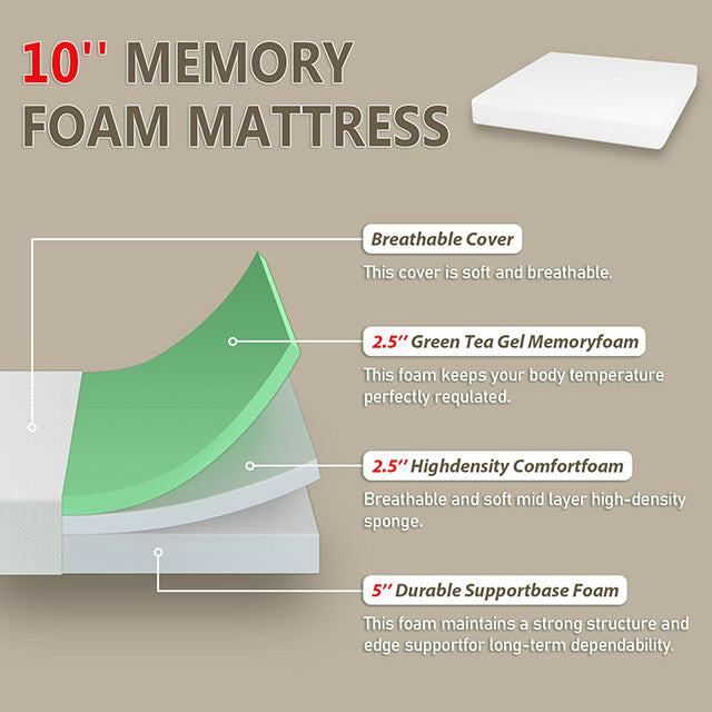 Forsythia-10" E.King Green Tea Gel Memory Foam