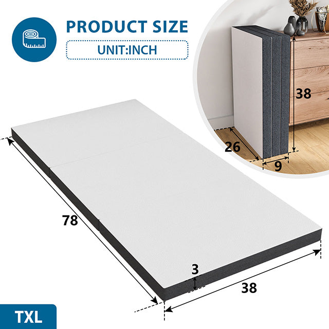Hollyhock-3" Twin XL Tri-Fold Memory Foam Topper