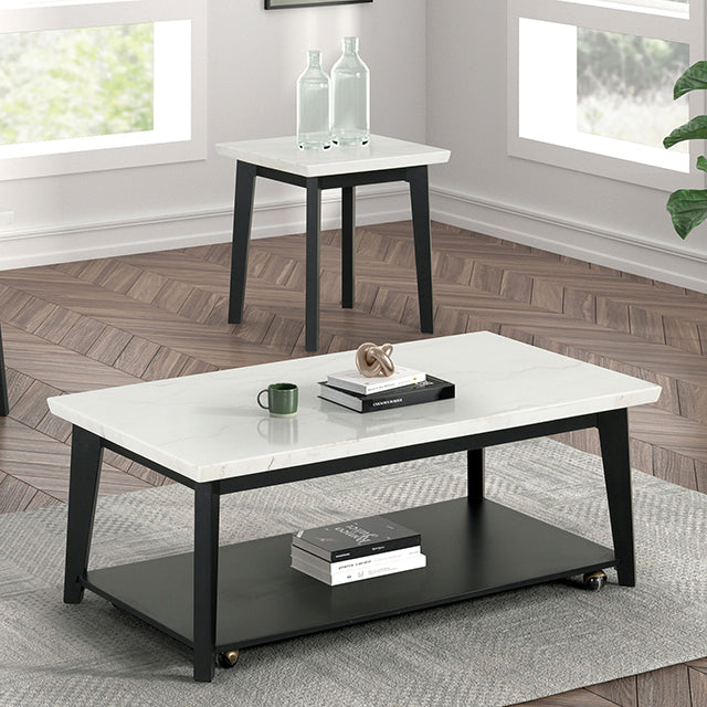 Thisted-Rectangle Marble Coffee Table w/ Casters