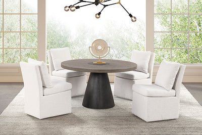 Broager-5 Pc Dining Table Set (White Swivel Chairs)